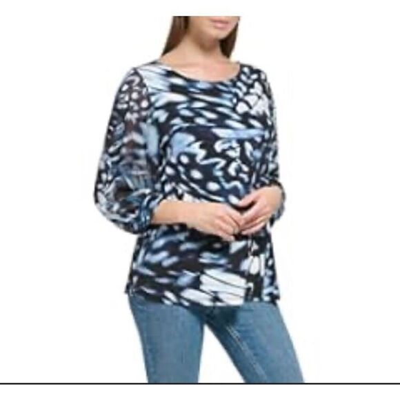 Calvin Klein - 🎉HP c 2 🎉 NWT - L Sz XS Everyday Crew Neck Chiffon Sleeve Blouse - Picture 12 of 14